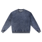 Crew Neck Washed Knit Denim Sweatshirt