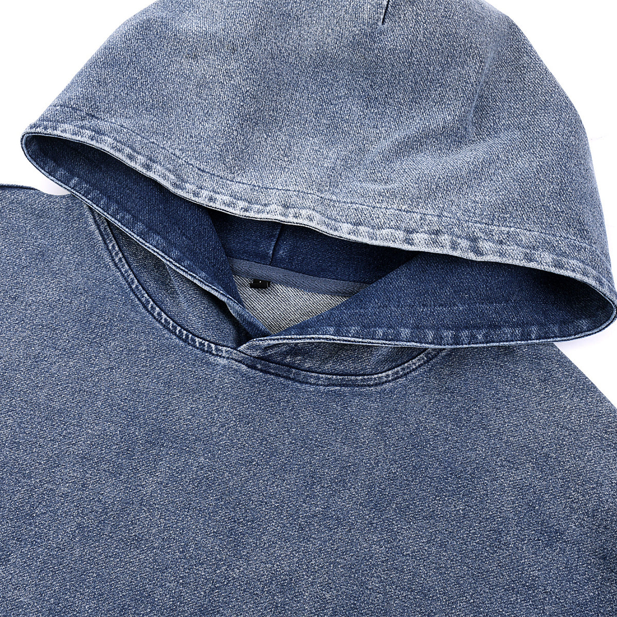 Knit Denim Kangaroo Pocket Hoodie