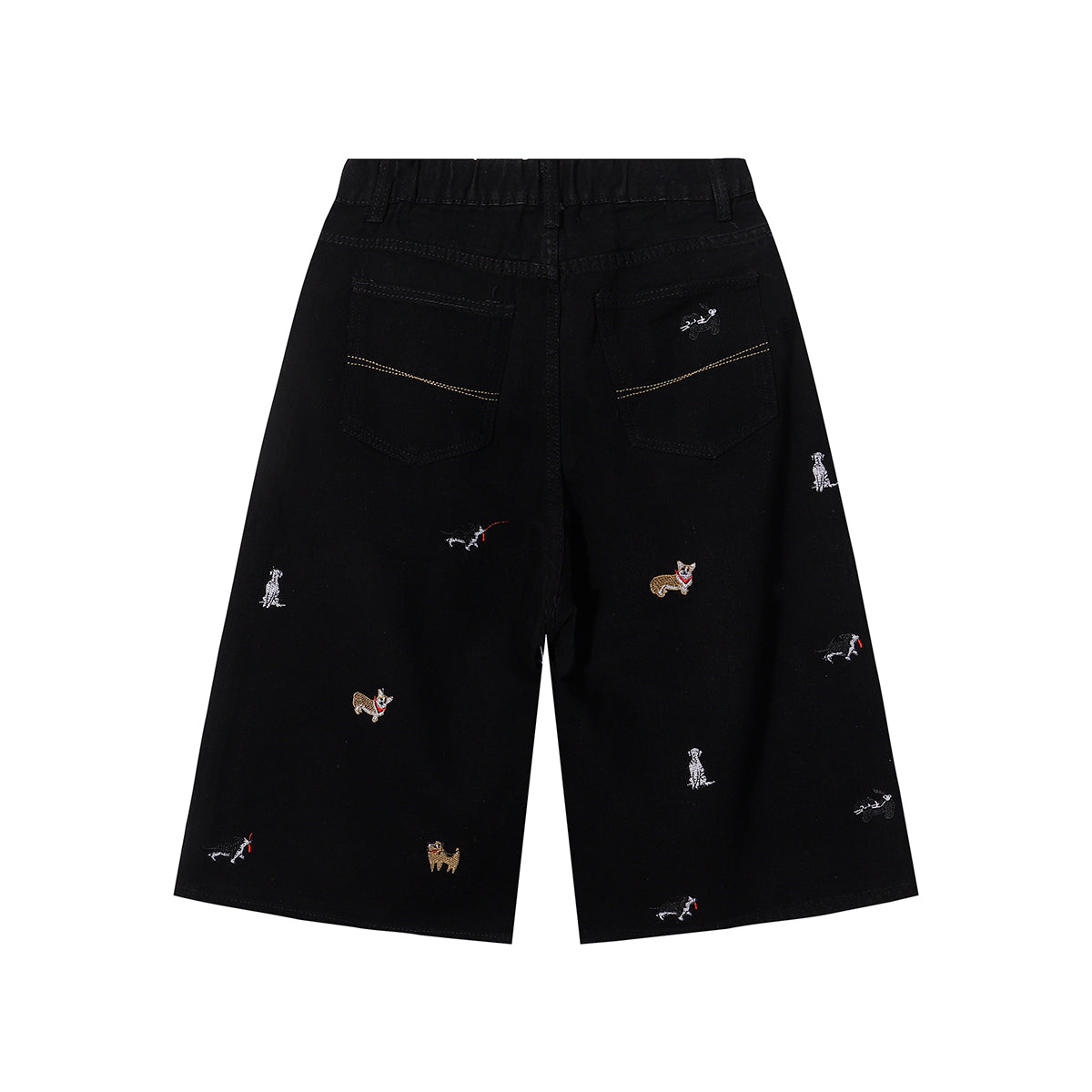 Dog Embroidery Design Vintage Washed Denim Shorts