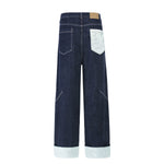 Cuffable Hem Contrast Patch Denim Pants