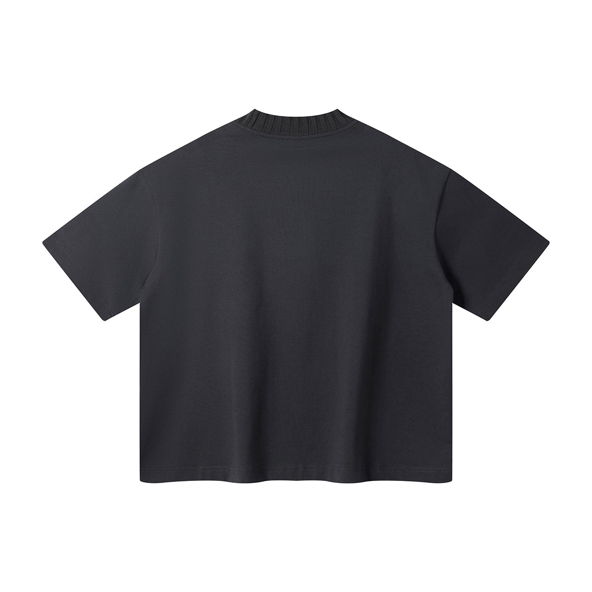 Oversized Color-Block Ribbed Collar Comfortable Tee