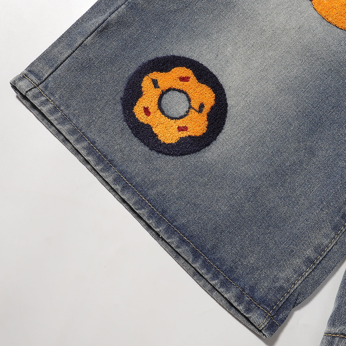Cartoon Food Embroidery Fun Streetwear Denim Shorts