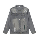 Paint-Spray Ripped Denim Trucker Jacket