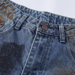 Retro Painted Barrel-Leg Denim Pants