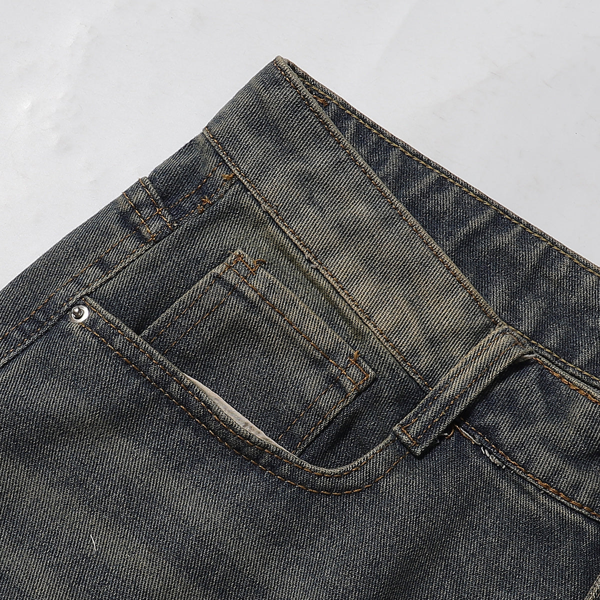 Knee Patch Design Vintage Washed Denim Shorts