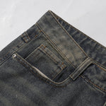 Knee Patch Design Vintage Washed Denim Shorts