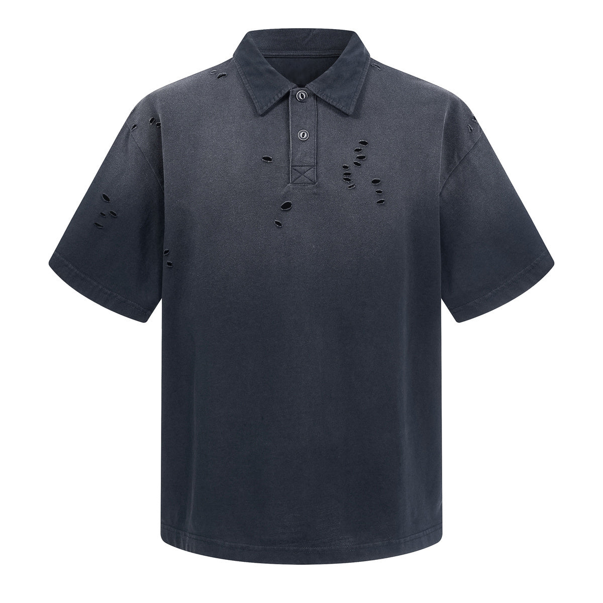 Retro Distressed Cotton Vintage Wash Polo T-Shirt