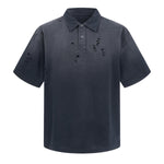 Retro Distressed Cotton Vintage Wash Polo T-Shirt
