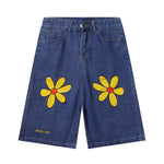 Cartoon Flower Print Denim Summer Streetwear Shorts
