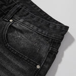 Black Acid Wash Distressed Wide Leg Denim Jeans