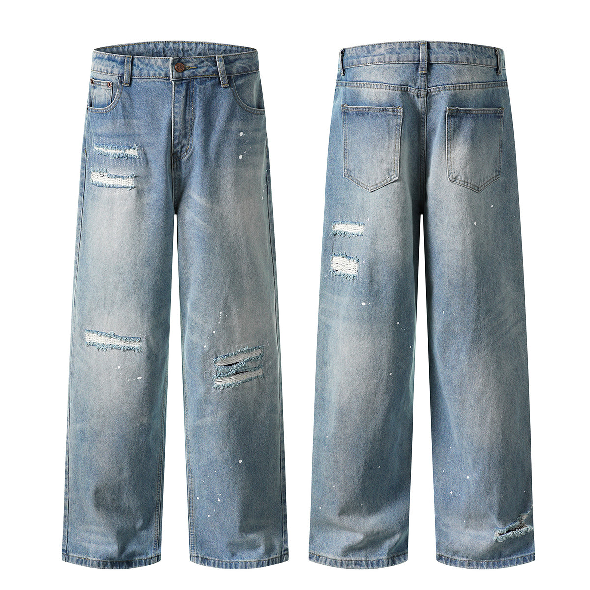Light Blue Ripped Wide-Leg Jeans