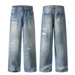 Light Blue Ripped Wide-Leg Jeans