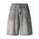 Splash Print Distressed Wash Denim Bermuda Shorts