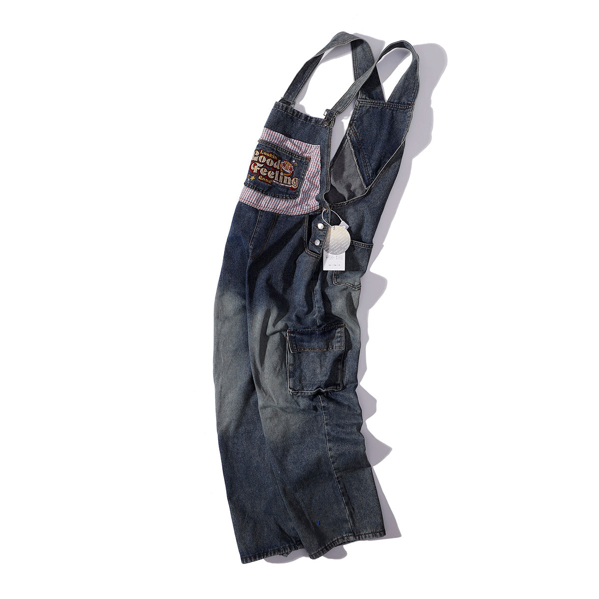 Embroidery Patchwork Denim Cargo Overalls