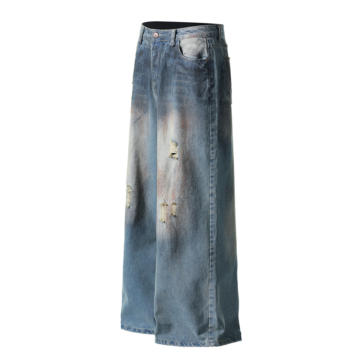 Vintage Distressed Wide-Leg Ripped Jeans