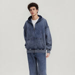 Double Slider Zip Knit Denim Hoodie