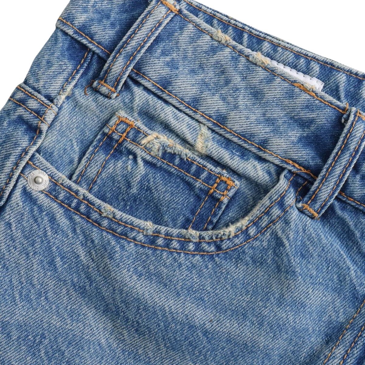 Crossover Asymmetric Waist Distressed Denim Mini Skirt