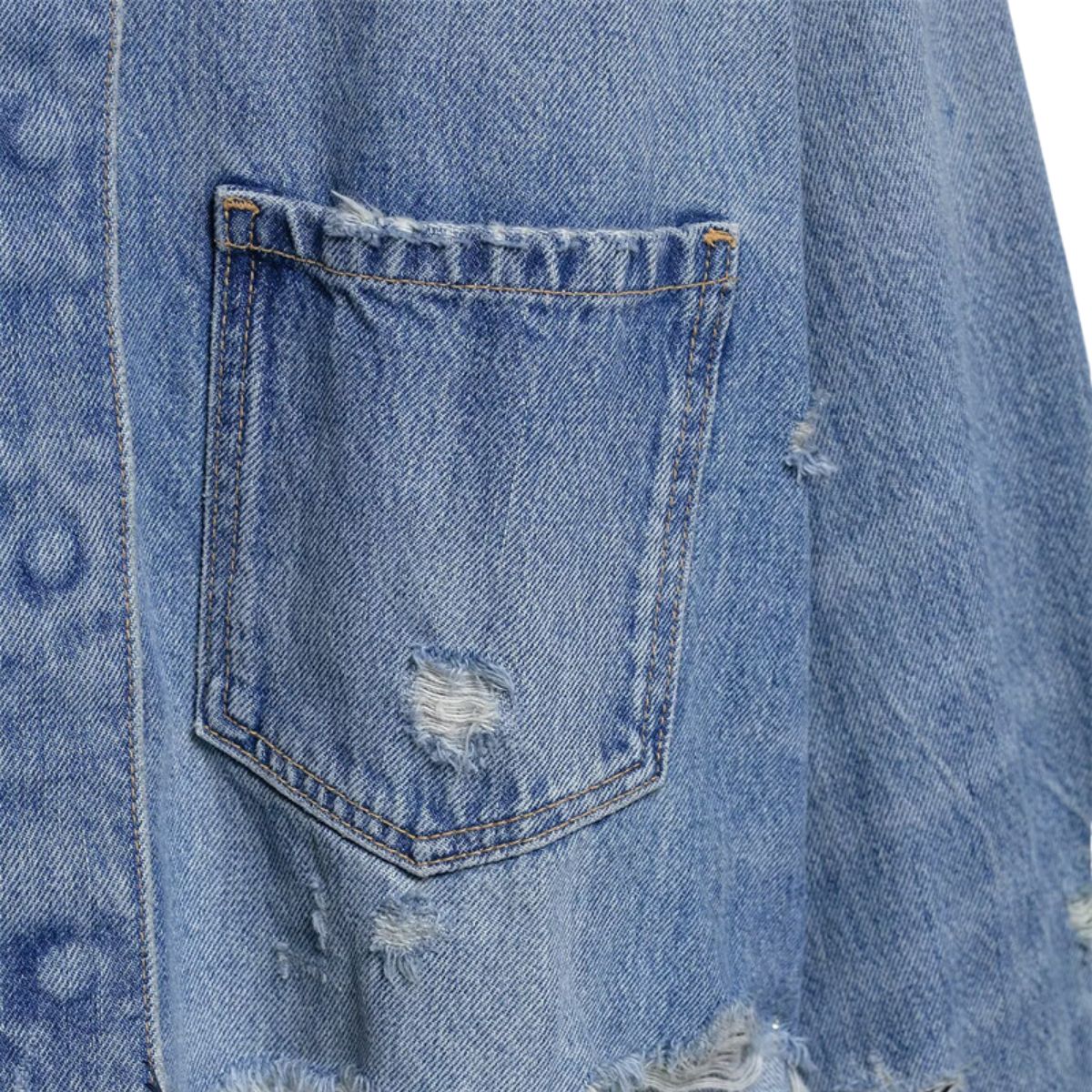 Raw Hem Cropped Ripped Denim Jacket