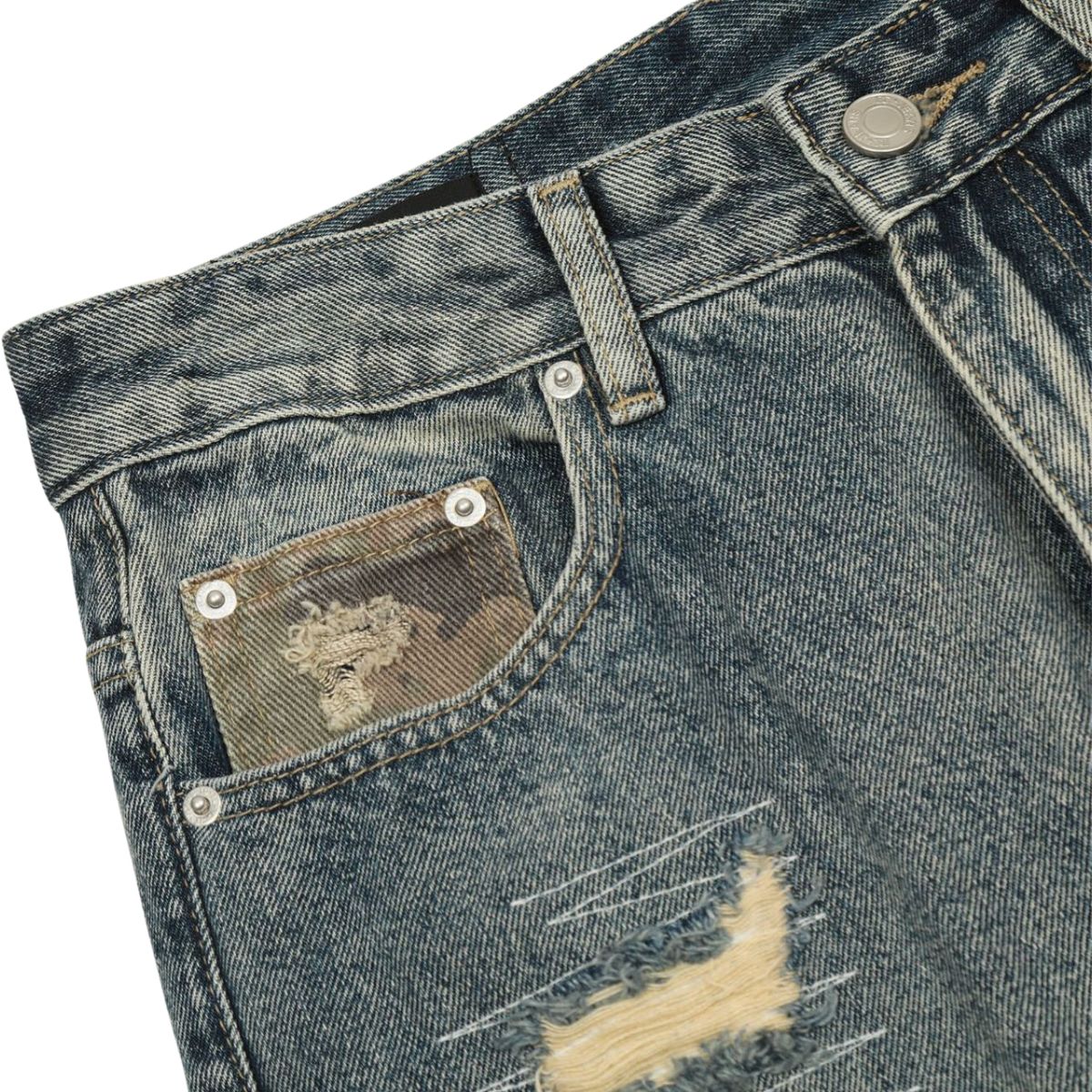 Smoke Rise Stitched Camo Ripped Denim Jeans