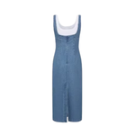 Square Neckline Denim Slip Midi Dress