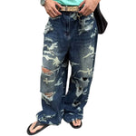 Camo Print Distressed Straight Leg Jeans