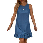Ruffle Hem Sleeveless Denim Mini Dress