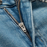 Rose Embroidered Lace-Cut Jeans with Pearl Beading