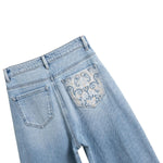 Raw Hem Embroidered Pearl-Frog Closures Jeans