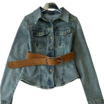 Long-Sleeve Fitted Denim Button-Front Jacket