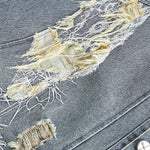 Loose-fitting Ripped Stitched Fashionable Washed Denim Jacket