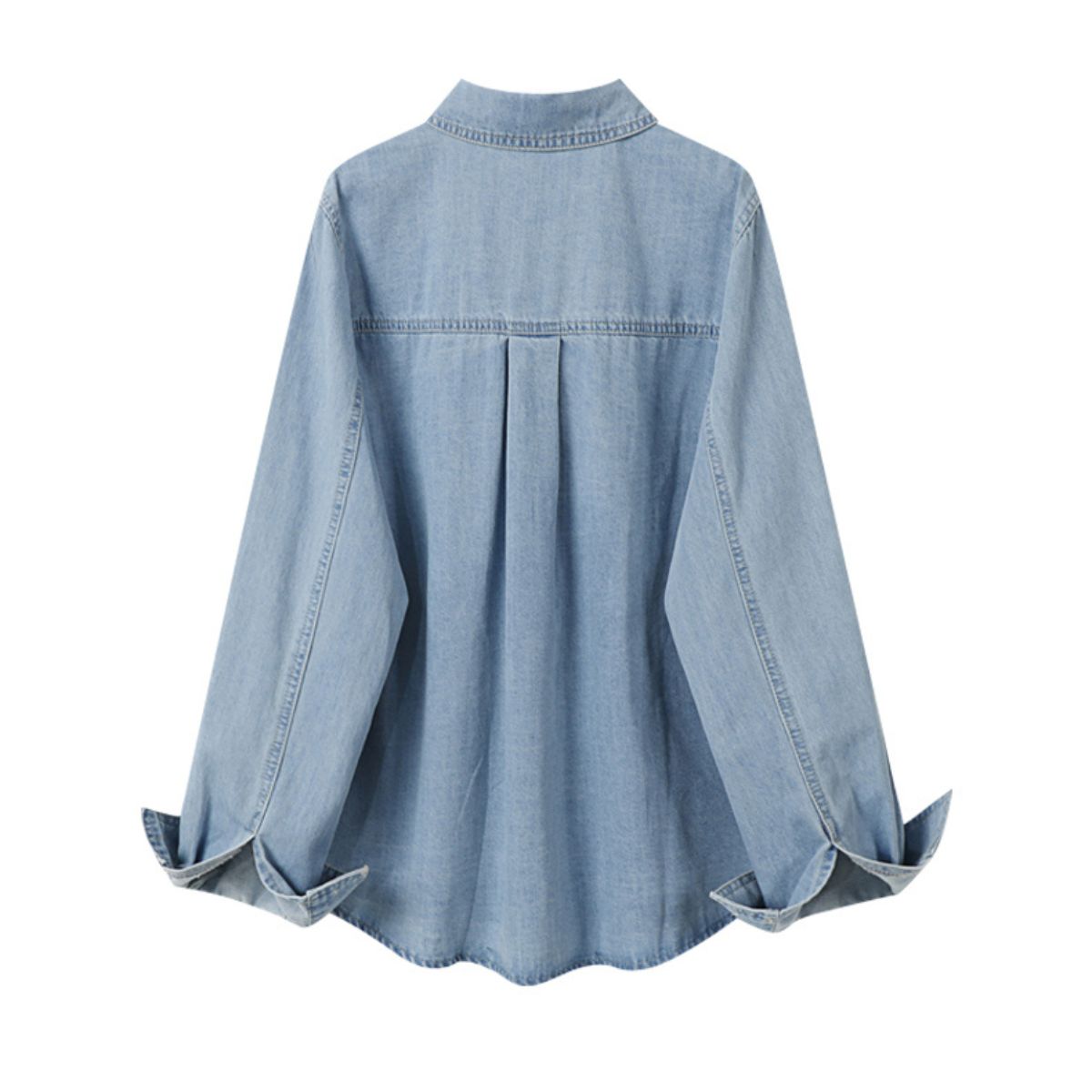 Button-Front Lace Trim Denim Shirt