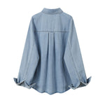 Button-Front Lace Trim Denim Shirt