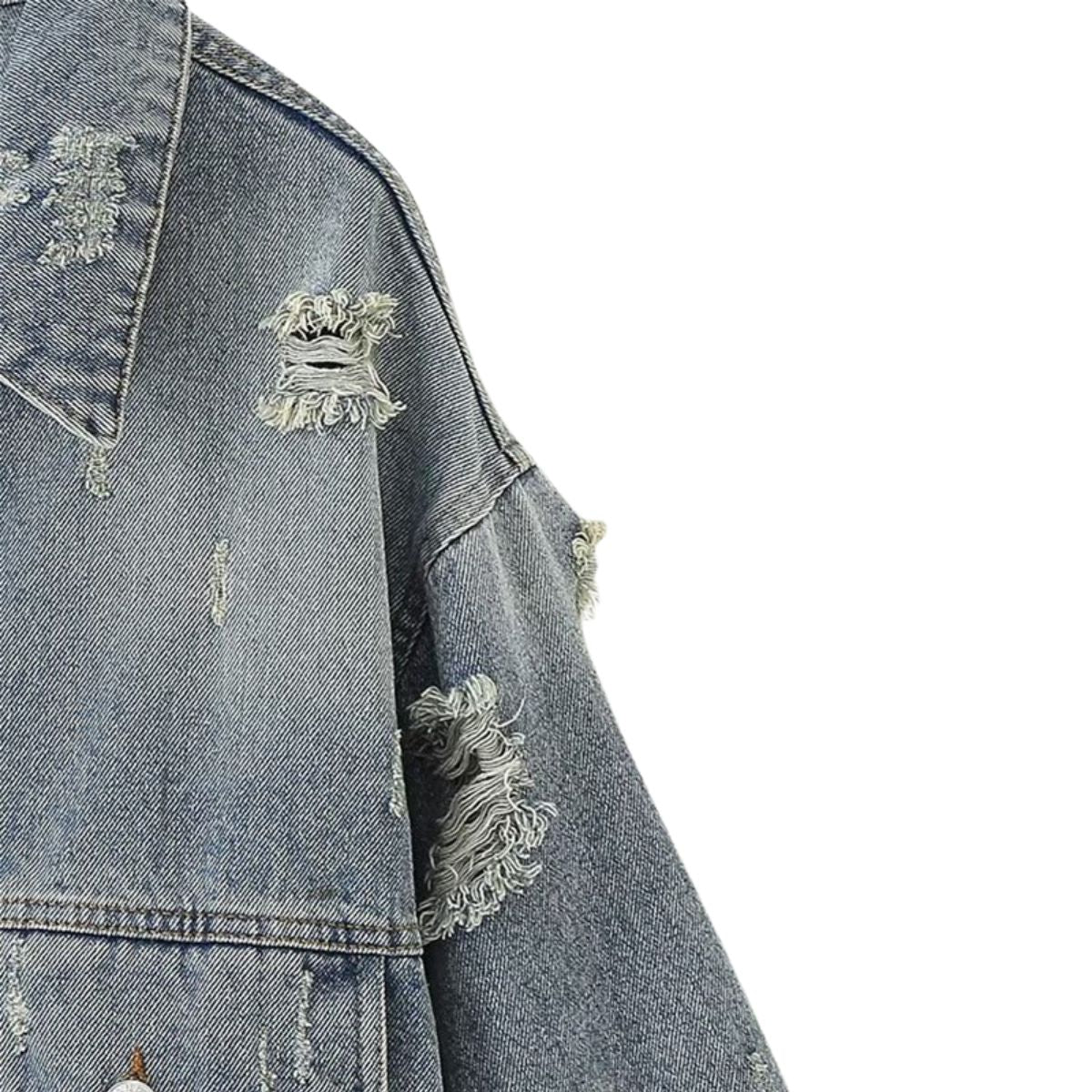Asymmetrical Hem Cropped Ripped Denim Jacket