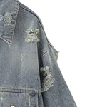 Asymmetrical Hem Cropped Ripped Denim Jacket