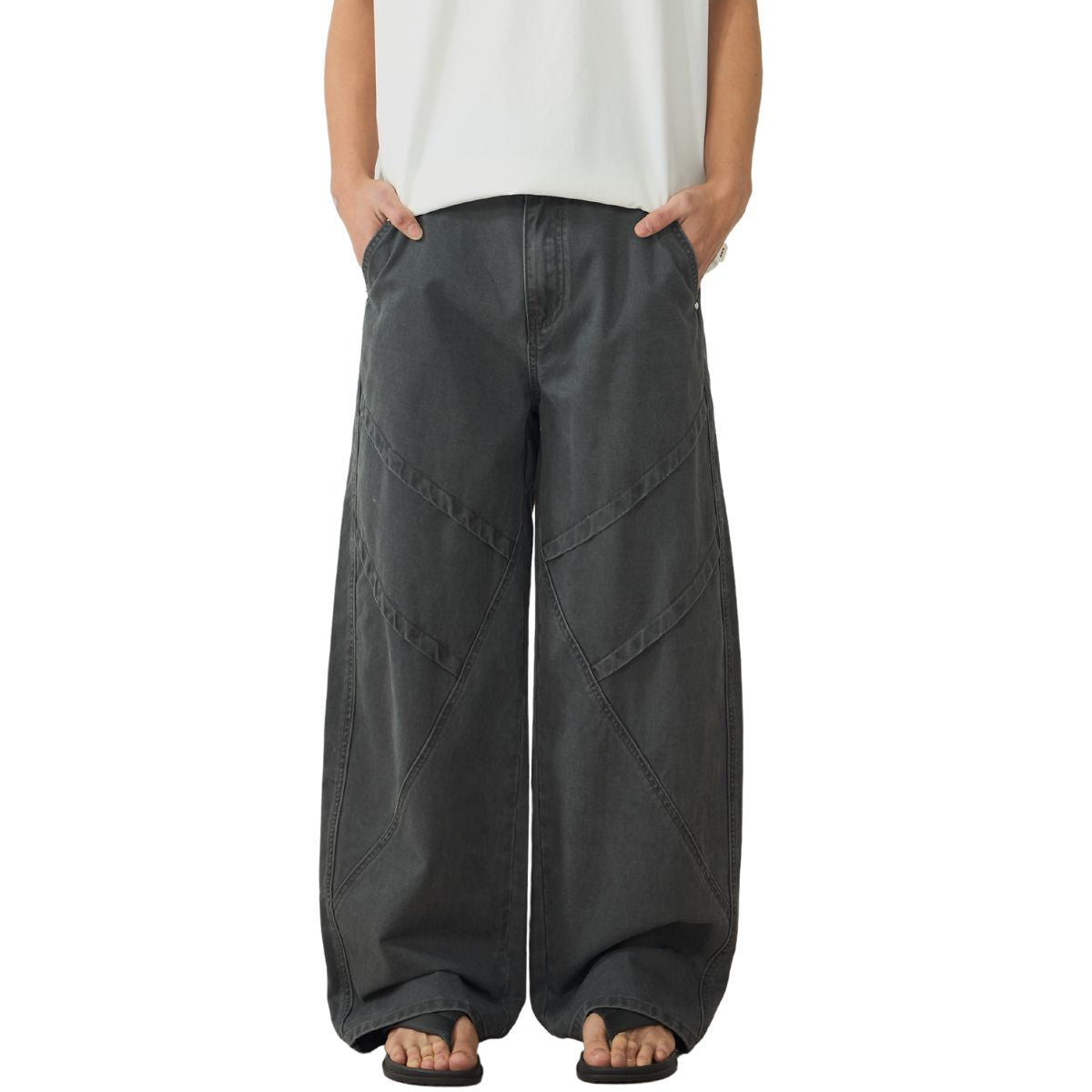 Solid Color Relaxed Fit Cotton Trousers