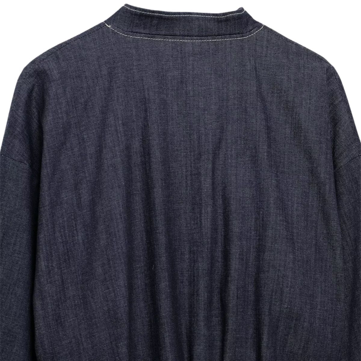 Indigo Zip Up Gathered Denim Jacket