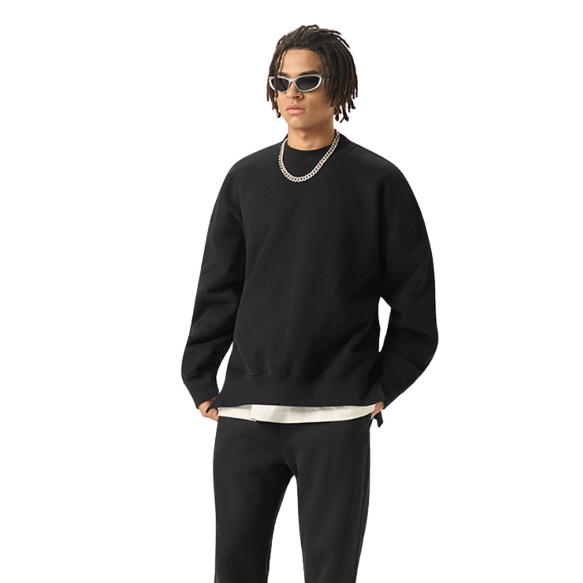 Solid Color Side-Split Fleece Sweatshirt