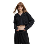 Ruched Waist Cotton Cropped Hoodie