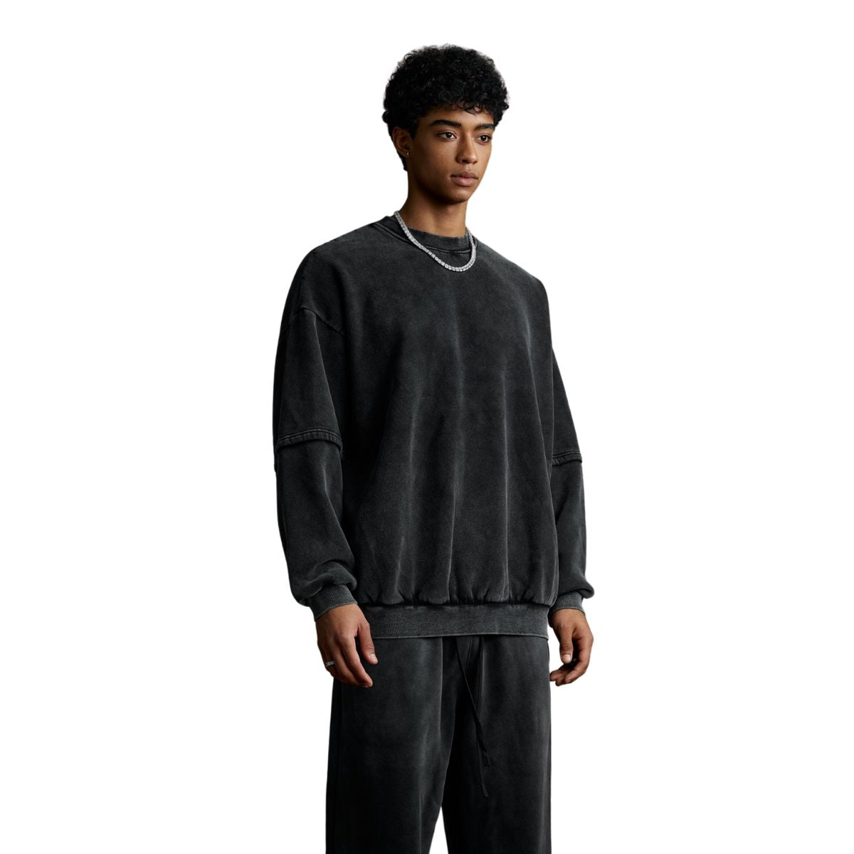 Crew Neck Mock Two-Layer Fleece Sweatshirt