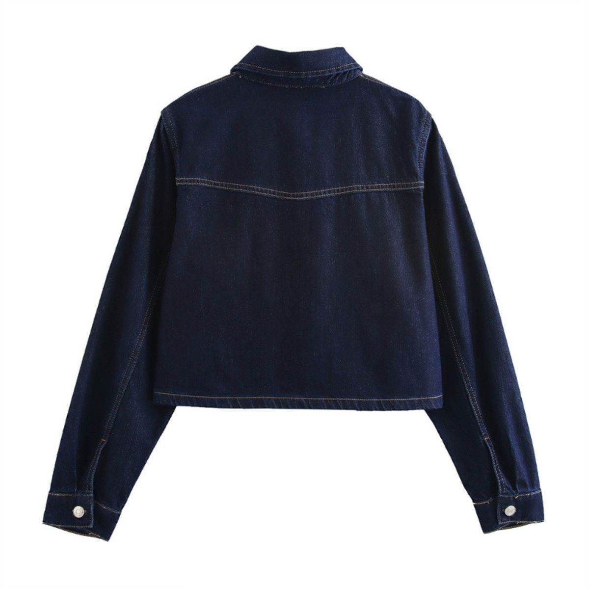 Button-Front Cropped Denim Shacket