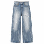 Distressed Fade Relaxed Flare Denim Jeans