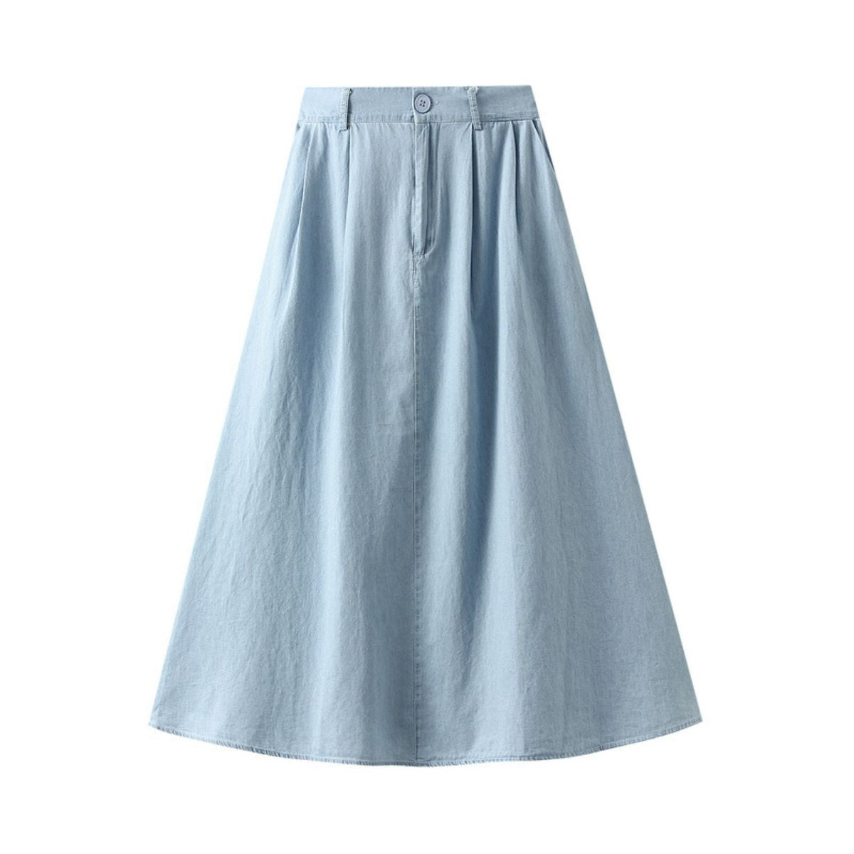 Lightweight Denim Midi Pleated Skirt
