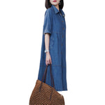 Elbow-Length Sleeve Oversized Denim Midi Dress