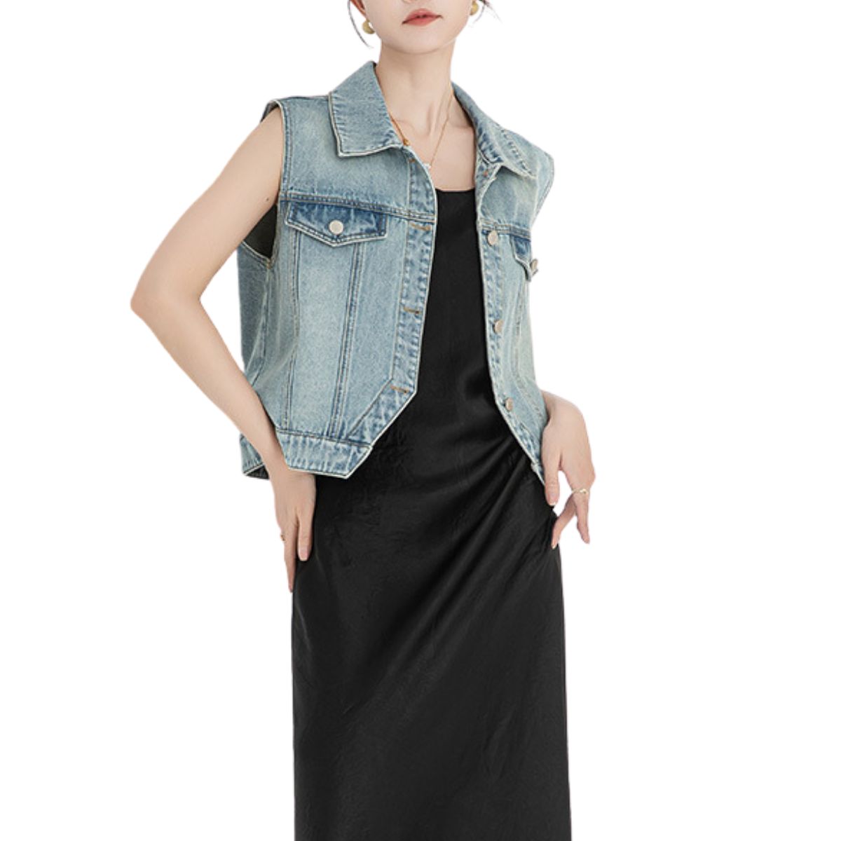 Relaxed Fit Button-Front Denim Vest