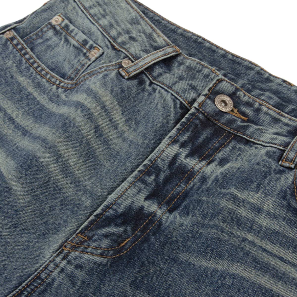 Washed Distressed Wide Leg Straight Denim Jeans