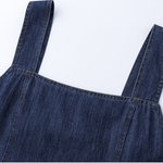 Square-Neck Denim Gathered Waist Maxi Dress