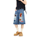 Cartoon Patch Loose Fit Denim Shorts