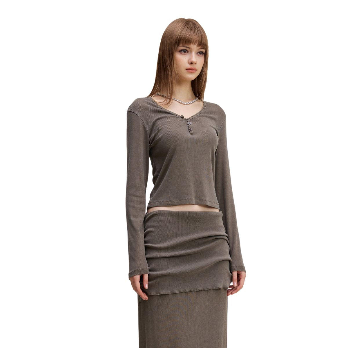 Long-Sleeve Ribbed Henley Top 8.25oz