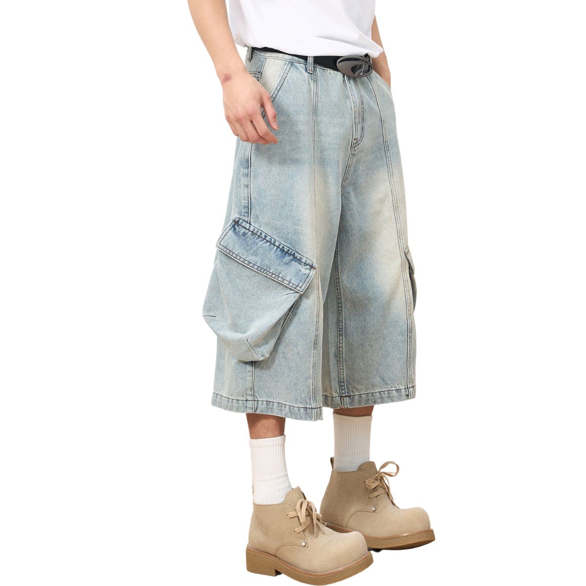 Baggy Cargo Denim Cropped Pants
