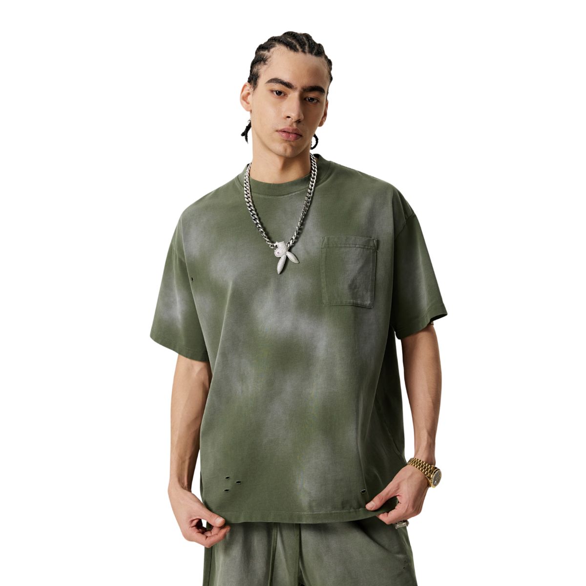 Acid Washed Distressed Pocket T Shirt 285gsm